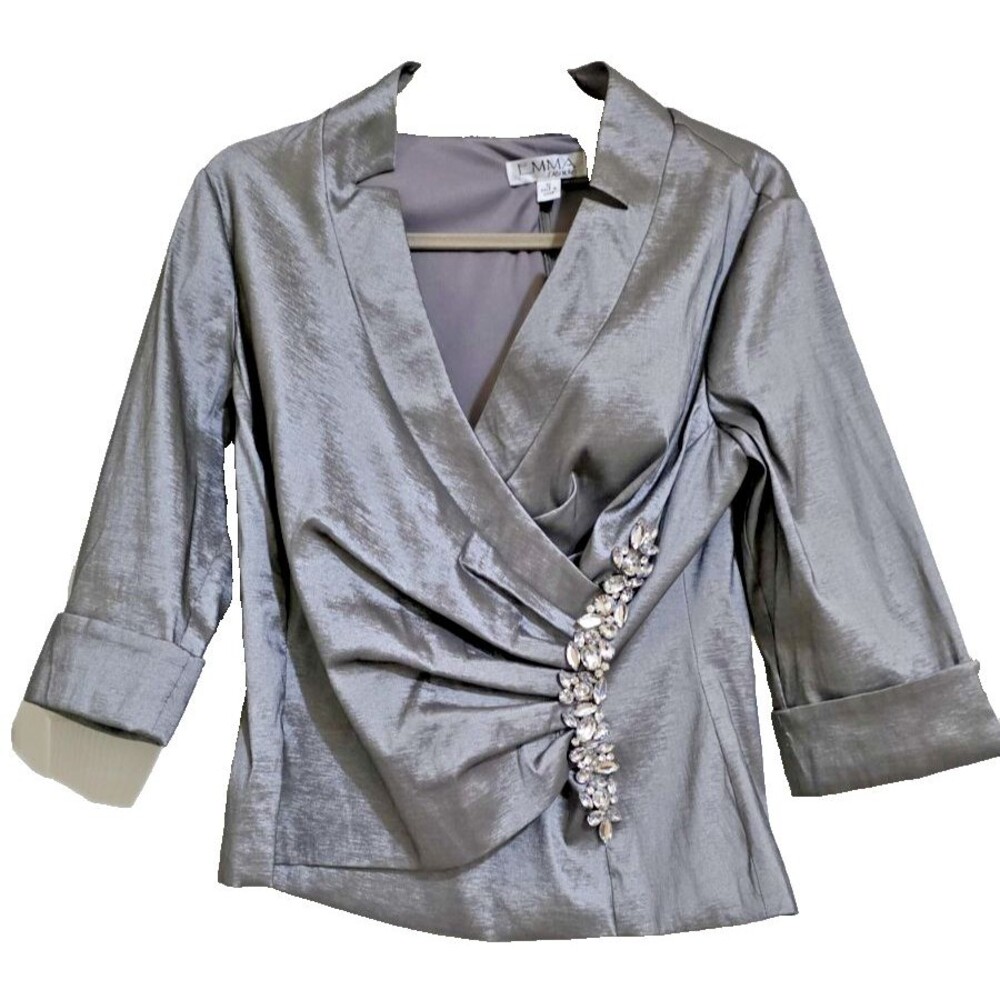 Emma Fashions Women's Gray Rhinestone Accent Special Occasion Top 12